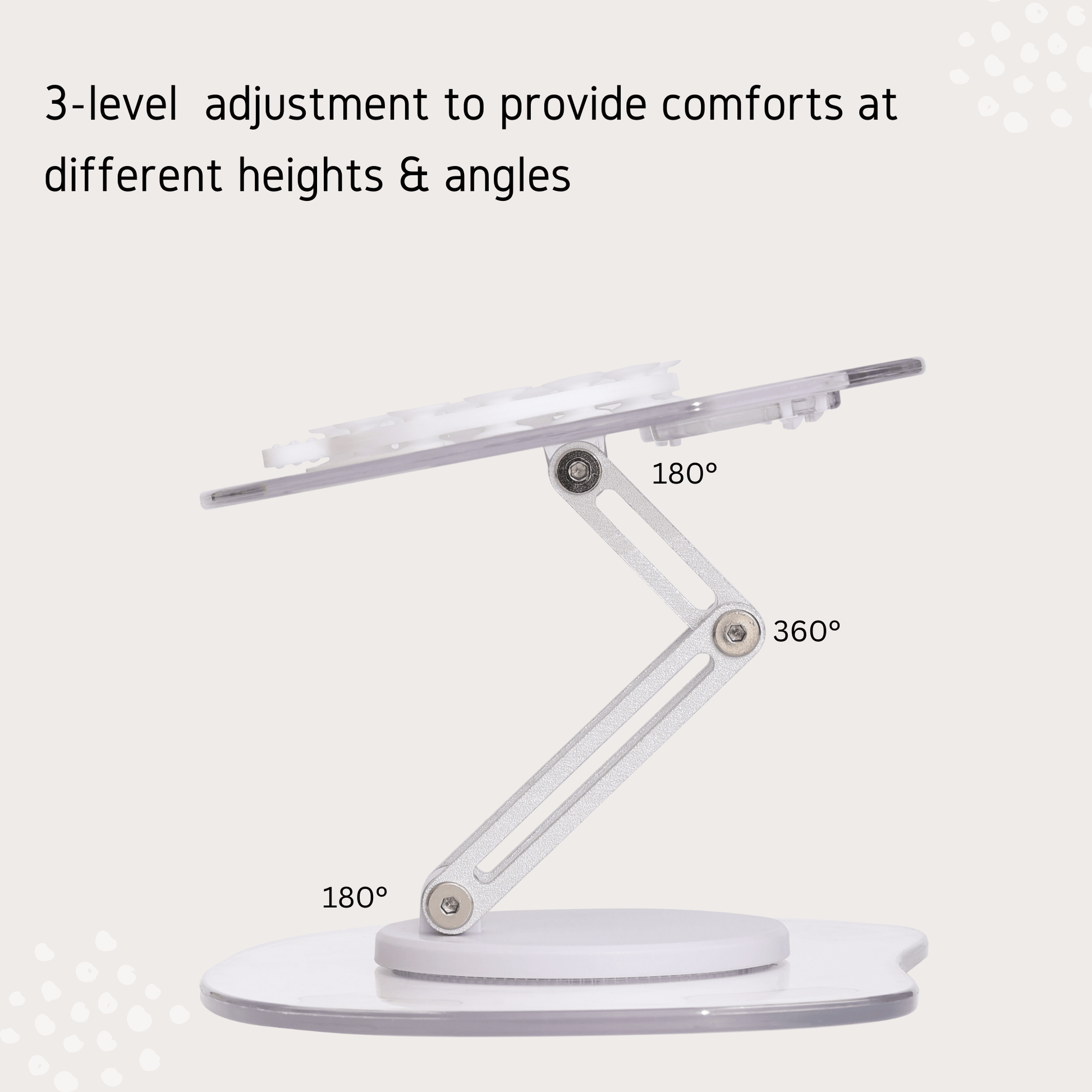 Adjustable cat feeding stand with multi-angle design for comfort and customization, featuring 3-level height and angle settings.